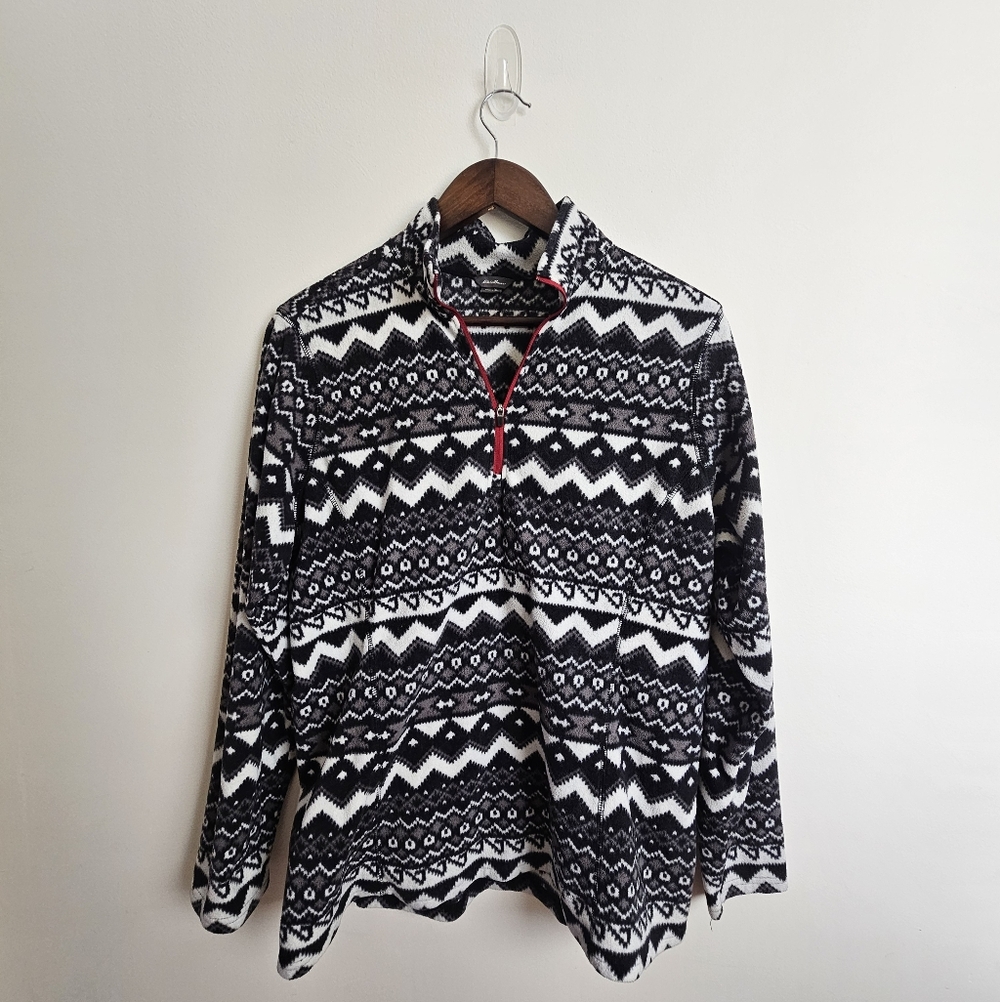 Eddie Bauer Nordic Pattern Quarter Zip Fleece Pullover | Black & White ❄️
